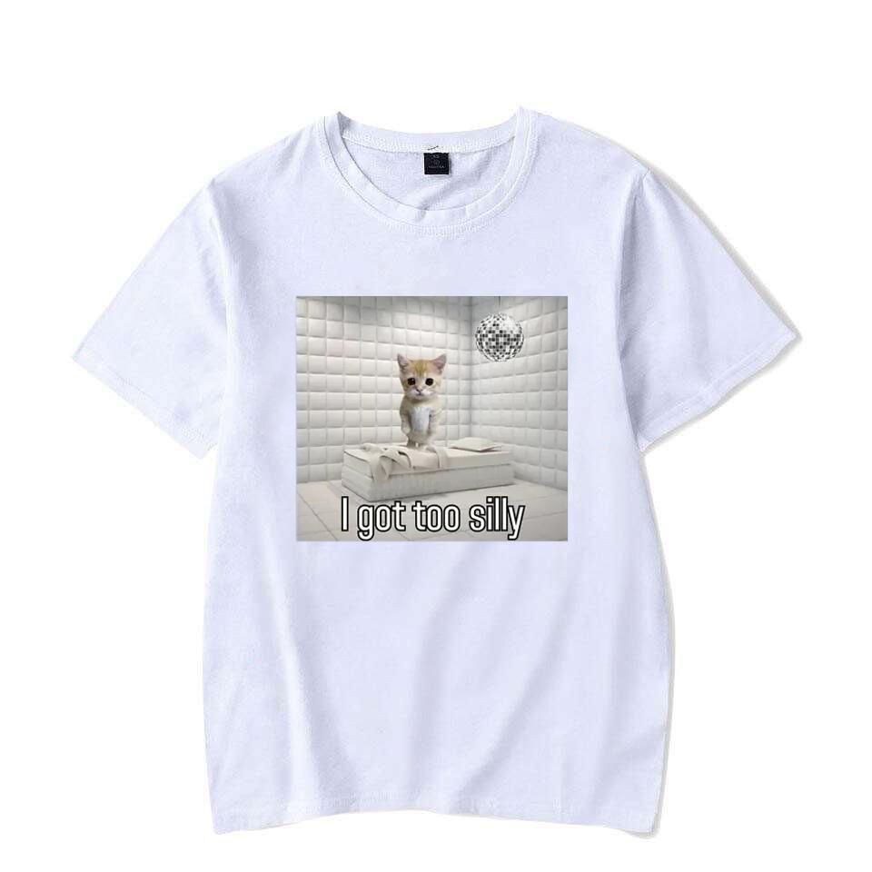 I Got Too Silly Funny Sad Crying Cat Meme T Shirt Men Women Trendy Short Sleeve T-shirt Summer Sport Casual Oversized Streetwear