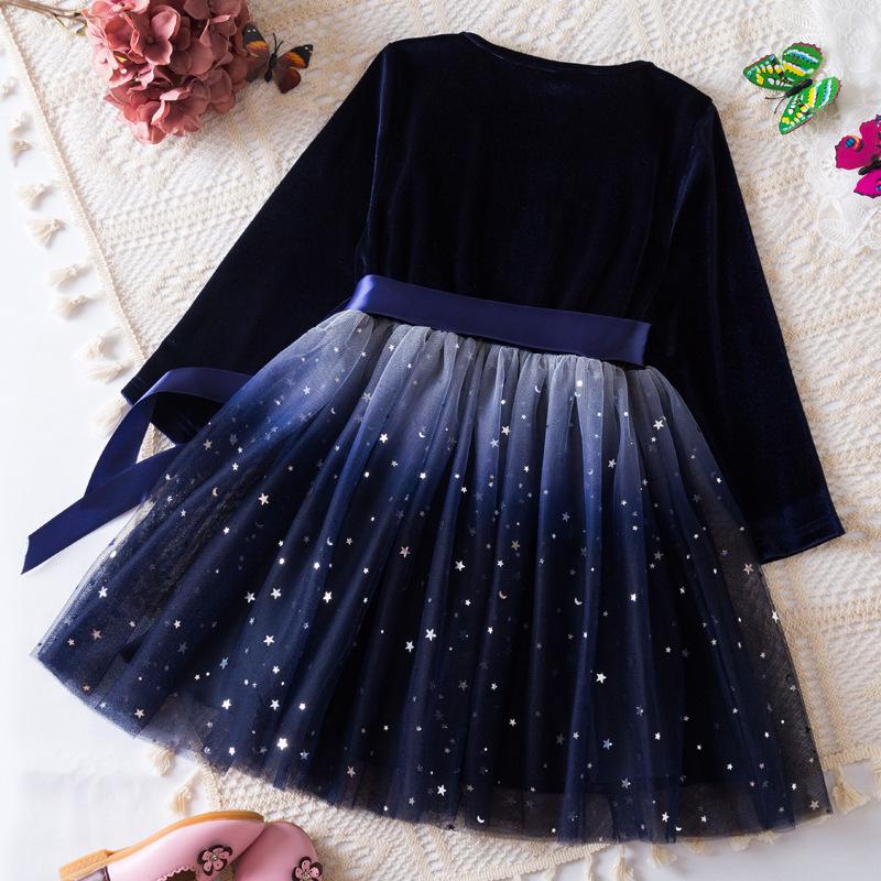 2024 New Girls Dress Autumn Winter Long Sleeve Bow Sequin Princess Dress 3-8 Yrs Kids Christmas Birthday Party New Year Costume