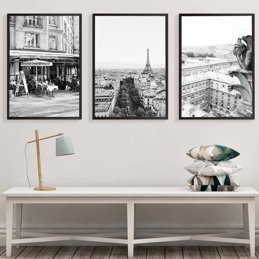 Black White Canvas Painting Paris Eiffel Tower Louvre Gargoile Notre Dame Poster Prints Nordic Style Wall Art Picture Home Decor
