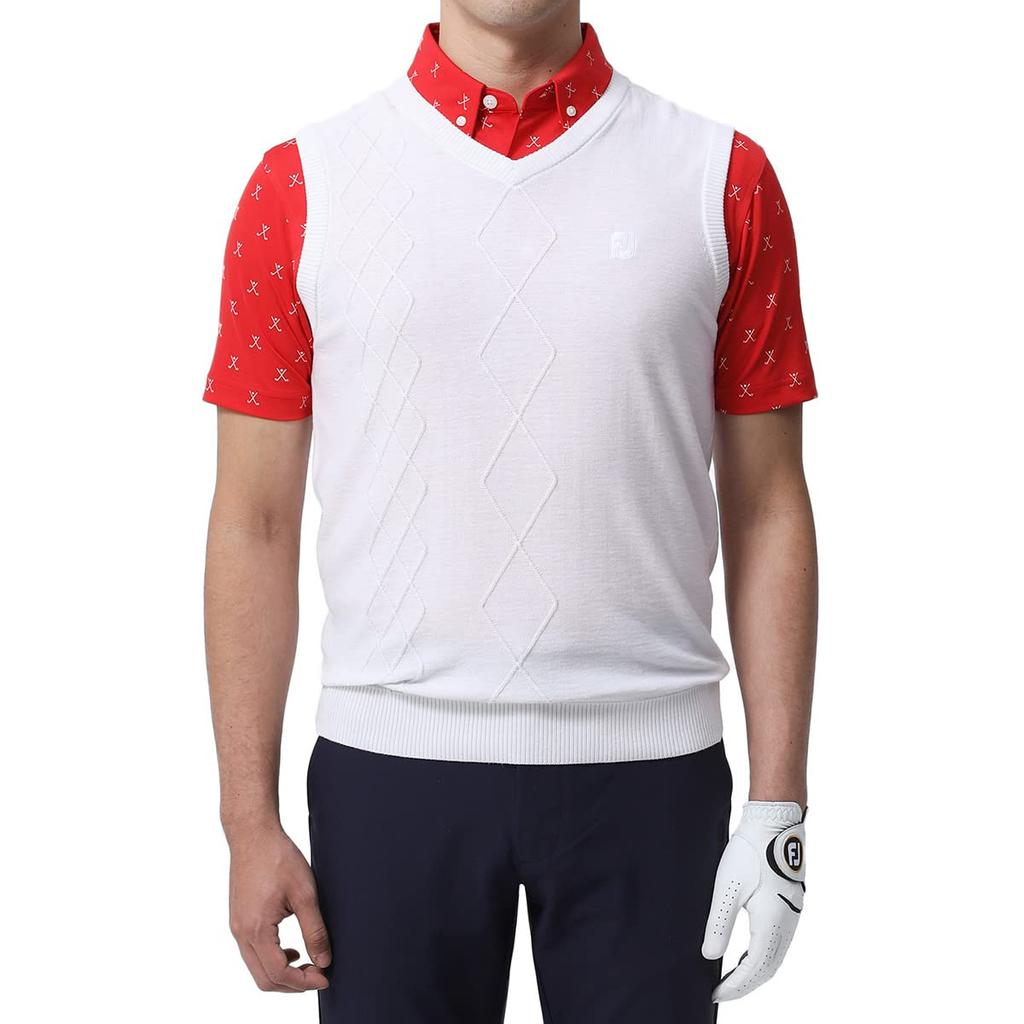 FootJoy Modern Classic V-Neck Argyle Knit Vest, White, Men's XL, 80491-XL