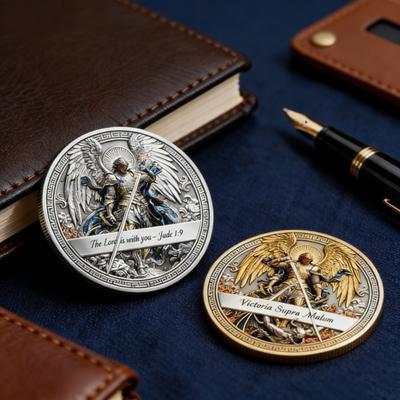 1/2/3Pcs Double-sided Archangel Collectible Coin Metal Carving St. Michael Souvenir Coin Christian Faith Challenge Token Decoration Religious Gift