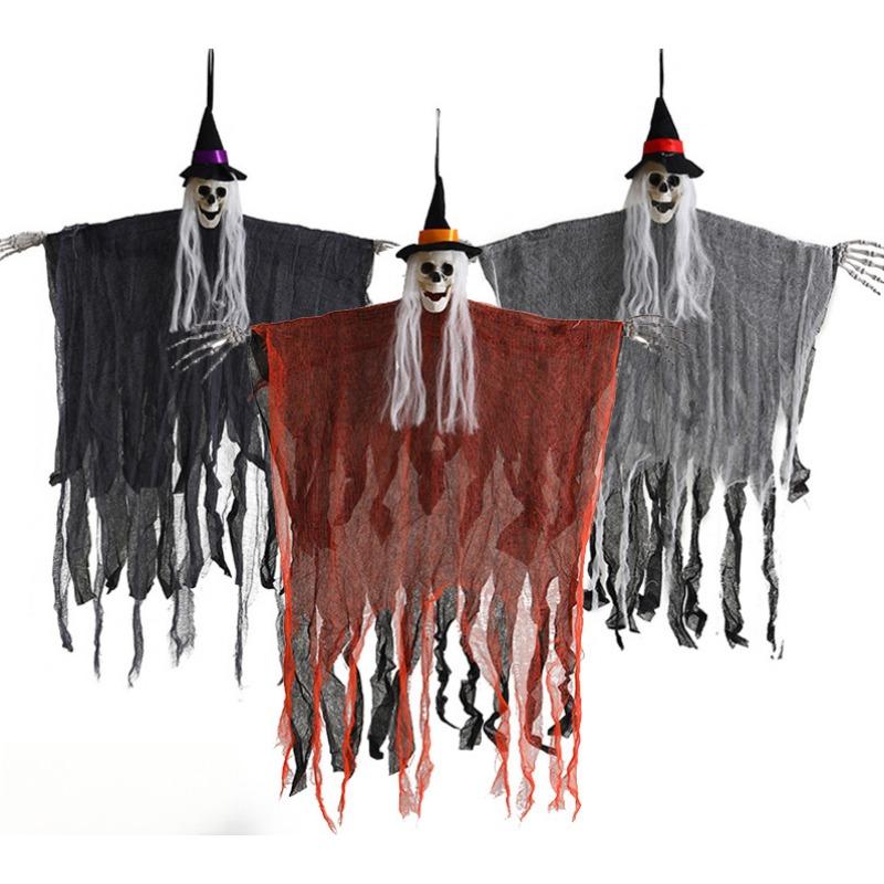 1PC Halloween Ornaments Pumpkin Hanging Ghost Face Gauze Hanging Ghost Festival Haunted House Courtyard Party Atmosphere Arrangement Props