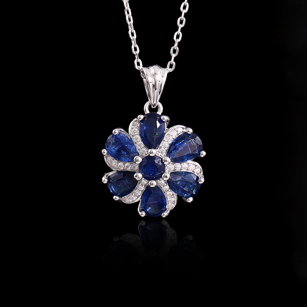 Natural kyanite pendant 925 sterling silver Flower Shape design necklace Elegant fine jewelry for women's birthday party gifts