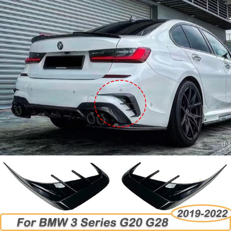 For BMW 3 Series G20 G28 - M-Sport Car Rear Bumper Fog Light Lower Grille Frame Side Spoiler Body Kits Trim Gloss Black