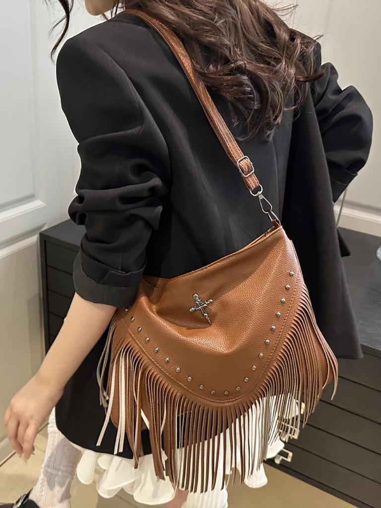 2025 Women's Rivet Soft Leather Tassel Crossbody Bag