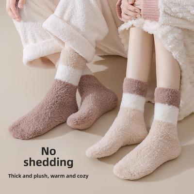 Winter and Autumn Thickened Fleece Thickened Coral Fleece Mid-calf Socks, Warm and Fashionable Couple-style Striped Multi-color Socks