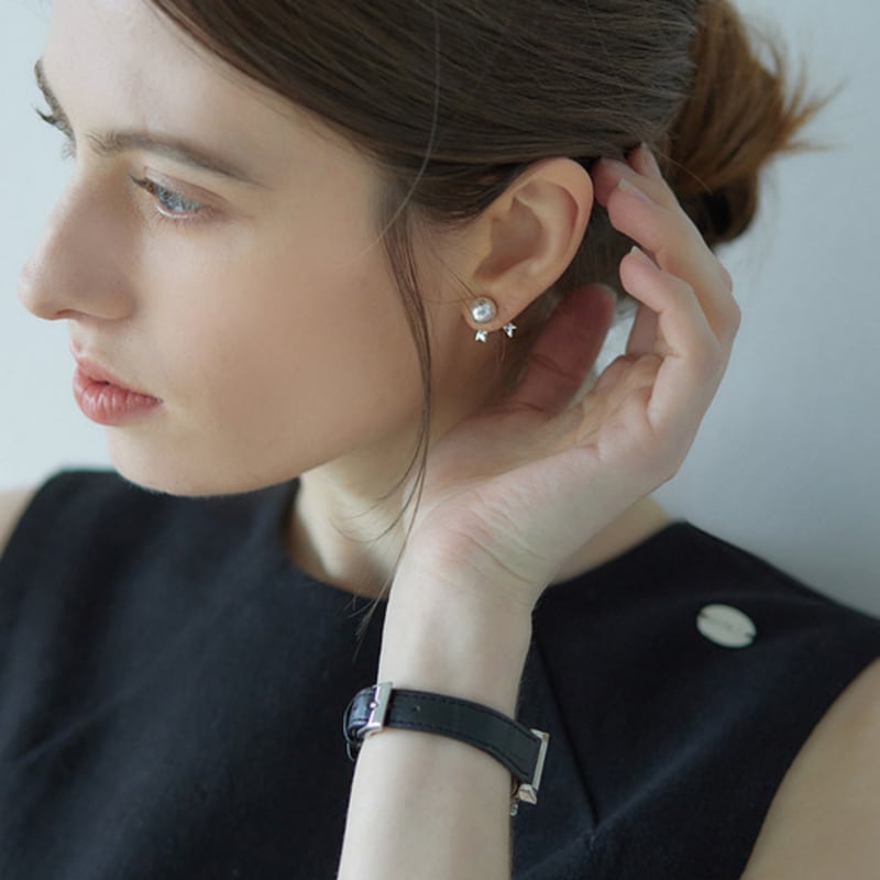 ADAUL Habi ribbon pearl 2way earring - silver