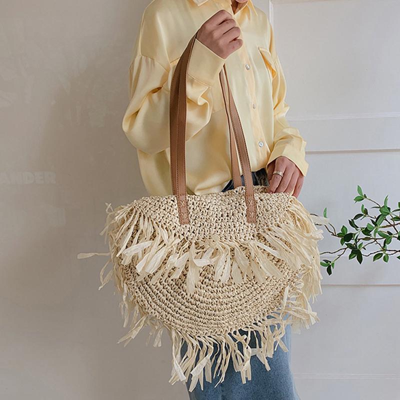 Yogodlns Bohemian Round Tassel Straw Bags Rattan Women Crossbody