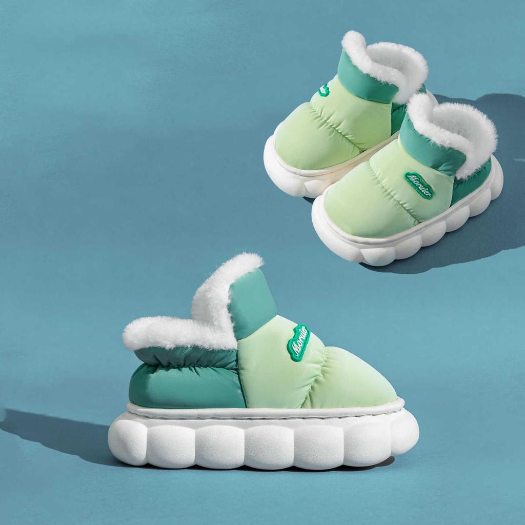 Children's Winter Velvet-Lined Cotton Slippers with Heel Support - Non-Slip, Waterproof, Warm Shoes for Big Kids & Parent-Child Pairs