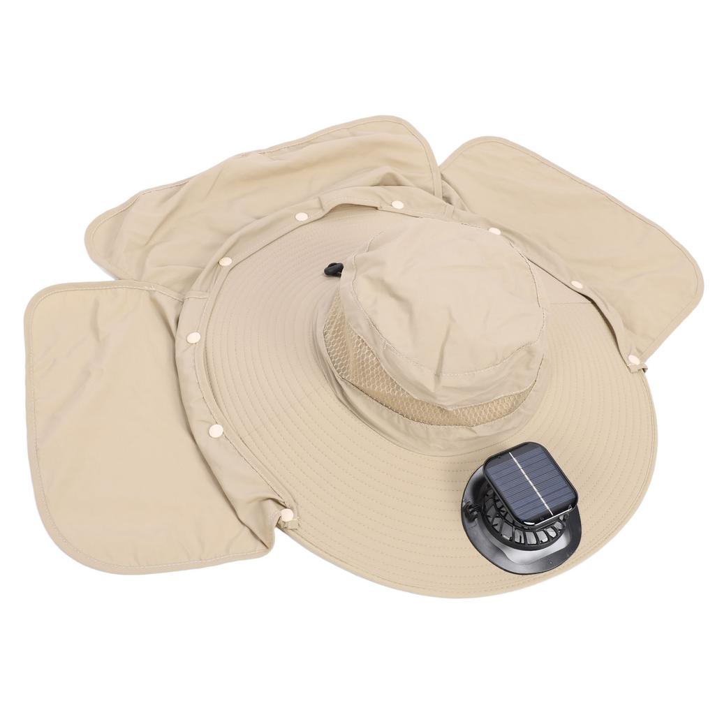 Solar Fan Sun Hat USB Rechargeable   UPF50 Waterproof Wide Brim Fishing Hat with Neck Flap for Beach Garden Outdoor Sports