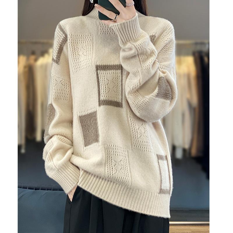 

Кардиган с квадратной горловиной-половинкой и цветными блоками для женщин на осень и зиму, кашемировый вязаный свитер, модный свободный теплый базовый топ XXL