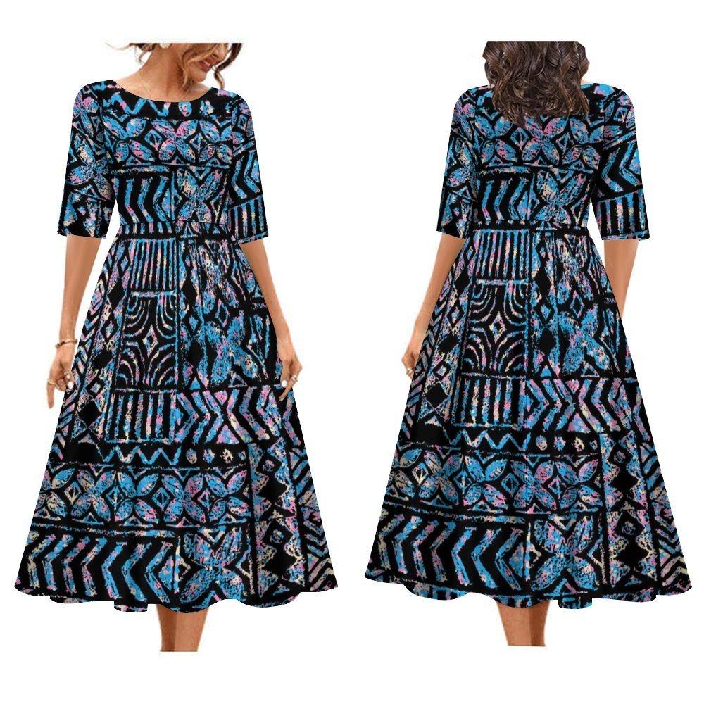 2025 Women's Dress Summer Short Sleeve High Quality Dress Soft Fabric Art Maxi Summer Polynesian Custom Maxi Dress