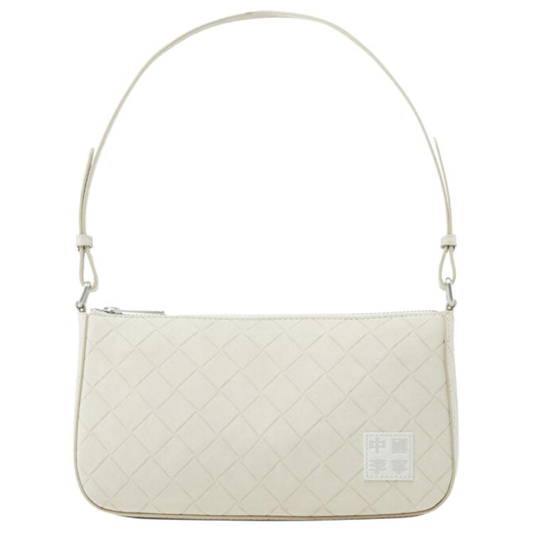Li Ning Vital Series Solid Color Fashion Zipper Shoulder Bag Women Shoulder Bag Black ABDU240-2 Ecru