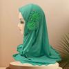 Elastic Children Hijabs Solid Flowers Head Islamic Scarf Shawls  2 To 7 Years Girls