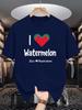 Unisex Soft Cotton Tee I Love Watermelon Heart Fruit Print Loose Breathable Summer Crew Neck Casual Street T Shirt Unisex Daily Wear
