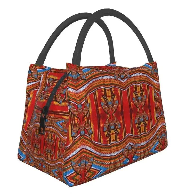 Tafzimth Kabyle Fibula Style Insulated Lunch Tote Bag for Women Ethnic Geometric Berber Portable Cooler Thermal Food Lunch Box