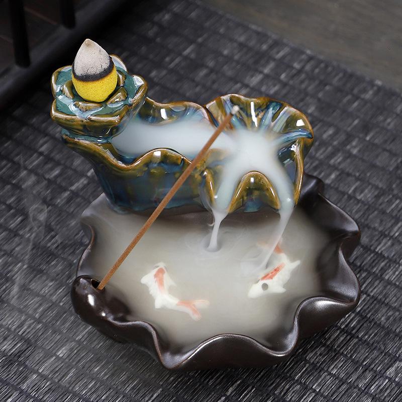 Double Fish Ceramic Backflow Incense Burner - Creative Home Decor Ornament