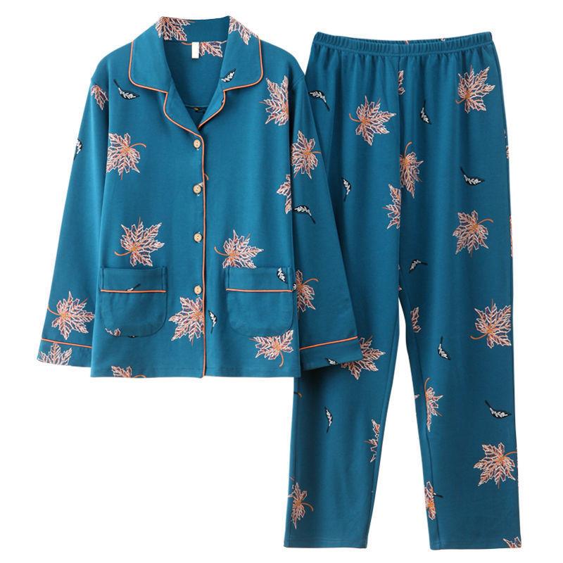 In the Elderly Pure Cotton Pajamas Women's Spring and Autumn Long-sleeved Middle-aged Mother Large Size Cardigan Set Old Lady Loungewear