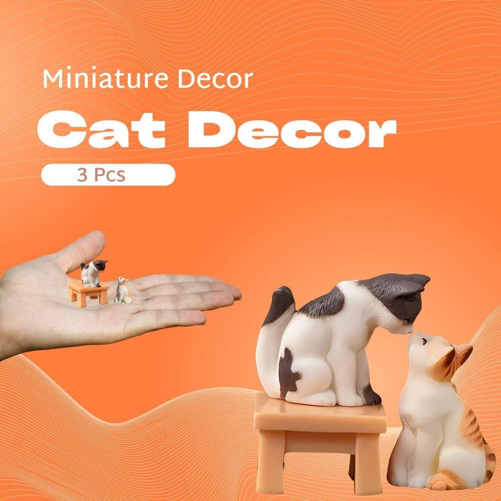 a3Pcs Small Cat Set (Including 2 Cats & 1 Chair), Resin Kitten Statues - Kissing Cat Caturines For Car, Desktop, Office, Creative Micro Landscape
