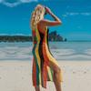 New Vintage Colorful Knit Bikini Cover Up Sexy Knit Cutout Side Slit Tank Top Long Dress Women Beach Swimwear Cover Up Q1403