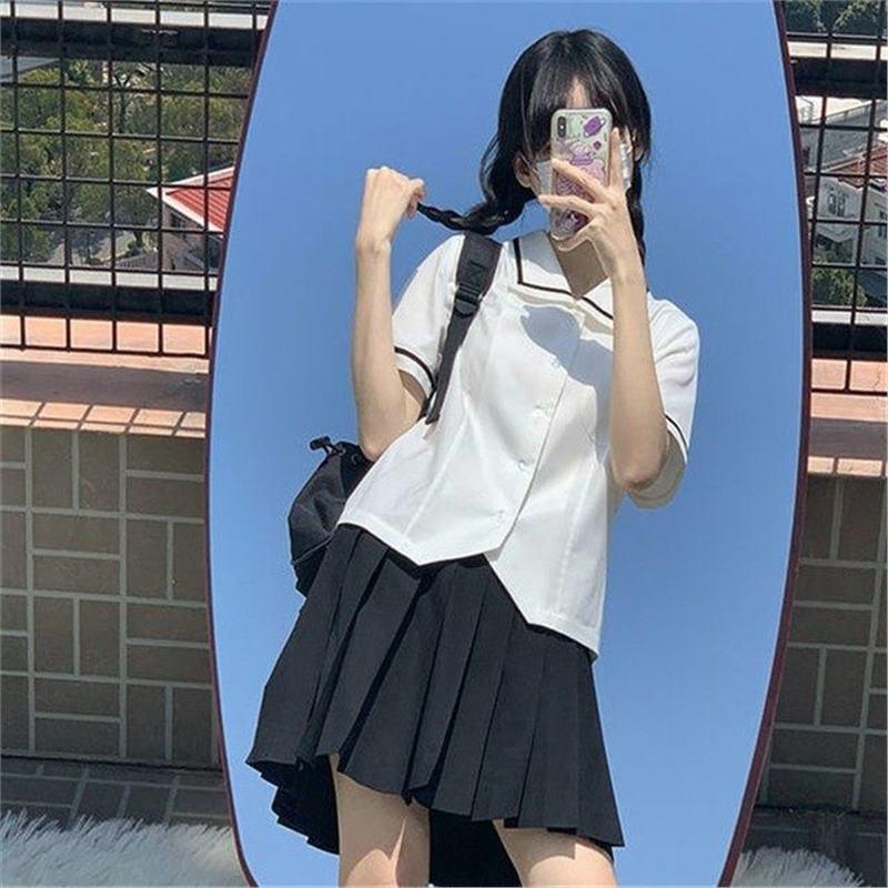 JK Summer College Style Slim Fit Short Sleeve Shirt for Japanese High School Students