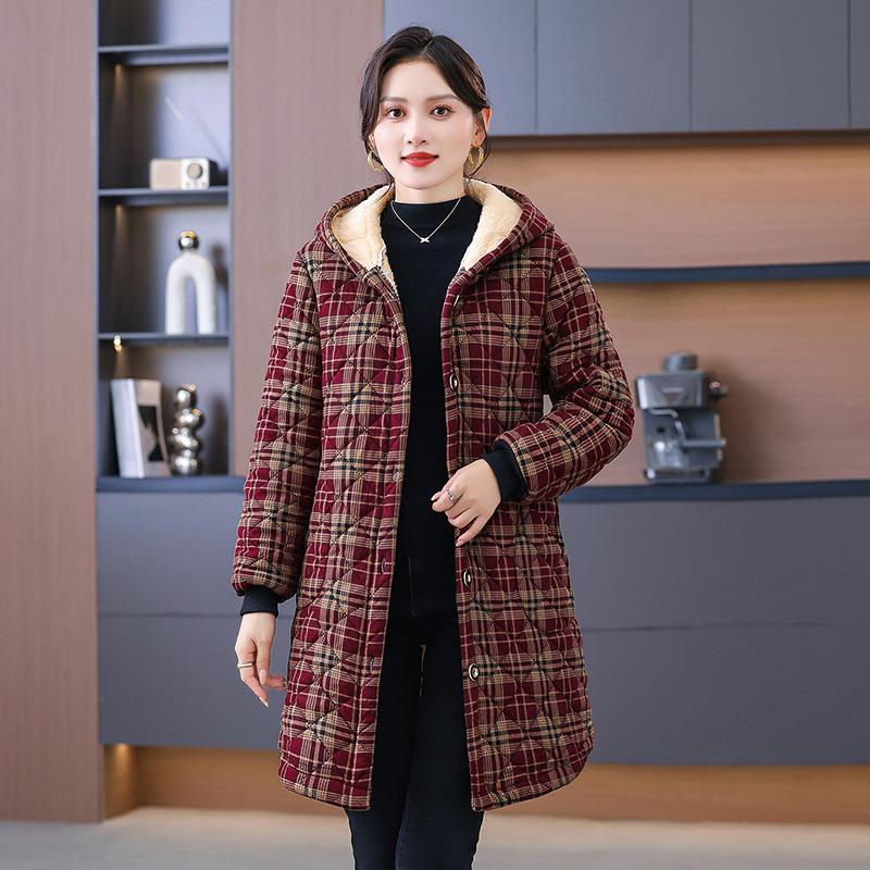 Mom's Stylish Mid-Length Winter Coat with Fleece Lining - Thickened and Warm for Middle-Aged & Elderly