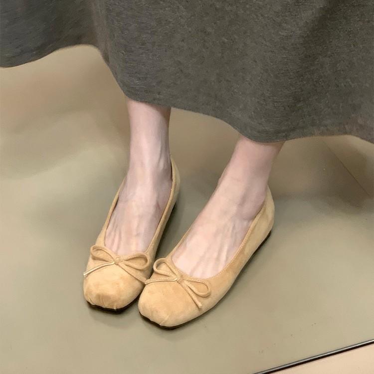 Retro temperament French inner heightening suede ballet shoes autumn 2025 new bow evening shoes women