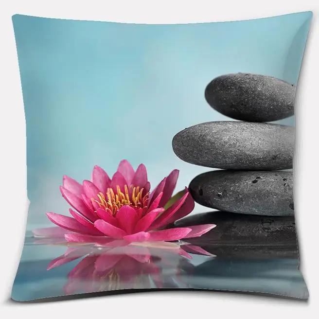 45X45Cm Buddha Zen Stone Buddhist Flower Pillow Case Home Office Decoration Throw Pillow Case Bedroom Sofa Cushion Cover