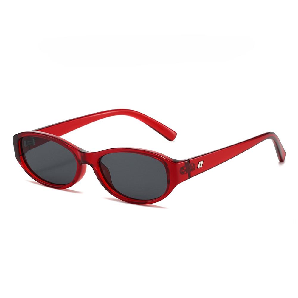 

Retro Oval Sunglasses for Women Men Small Lightweight Narrow Shades Trendy UV protection Brown Round Sun Glasses As Picture красный черный