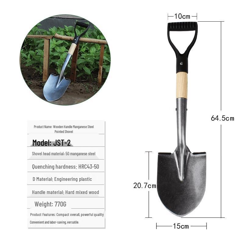 Wooden Handle Manganese Steel Pointed Shovel