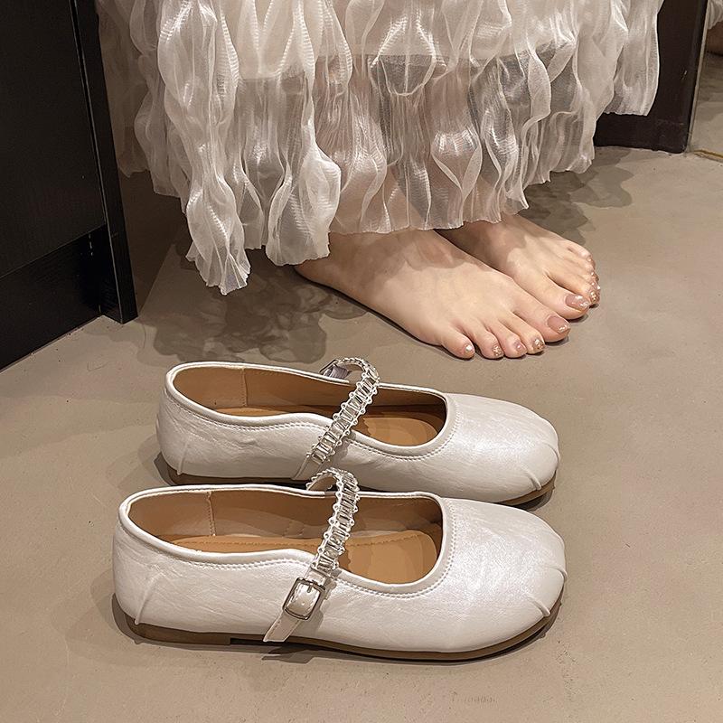 French rhinestone silver Mary Jane shoes women's 2025 autumn and summer new models with skirts, evening small leather shoes, flat shoes