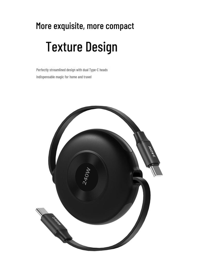240W Fast Charging Retractable Dual Type-C Cable for Apple, Huawei, Laptops, and Phones
