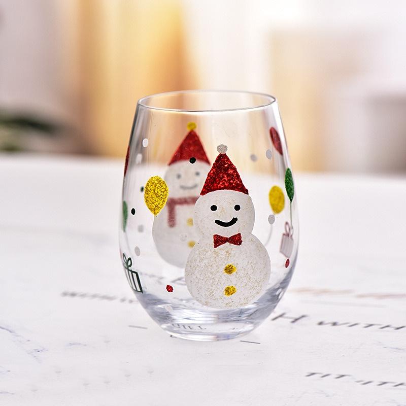 Hand-Painted Christmas Tree snowman Glass Goblet Red Wine Glass Coffee Cups Christmas theme Pattern Home Glass Cup Xmas Gifts