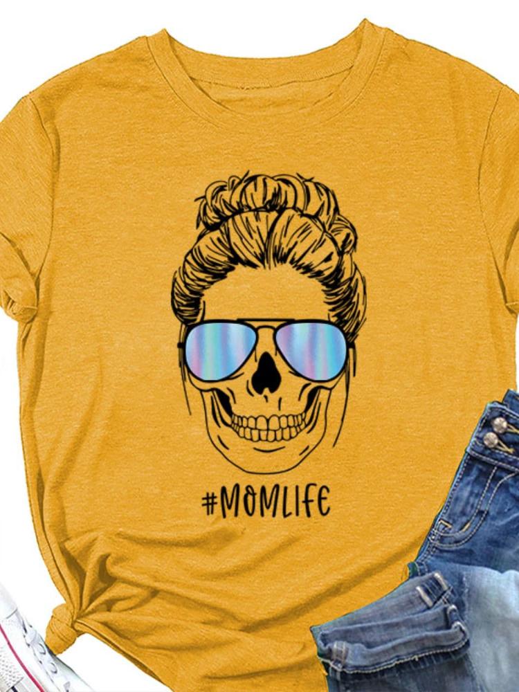 MOMLIFE Skull Head Print Women T Shirt Short Sleeve O Neck Loose Women Tshirt Ladies Tee Shirt Tops Clothes Camisetas Mujer