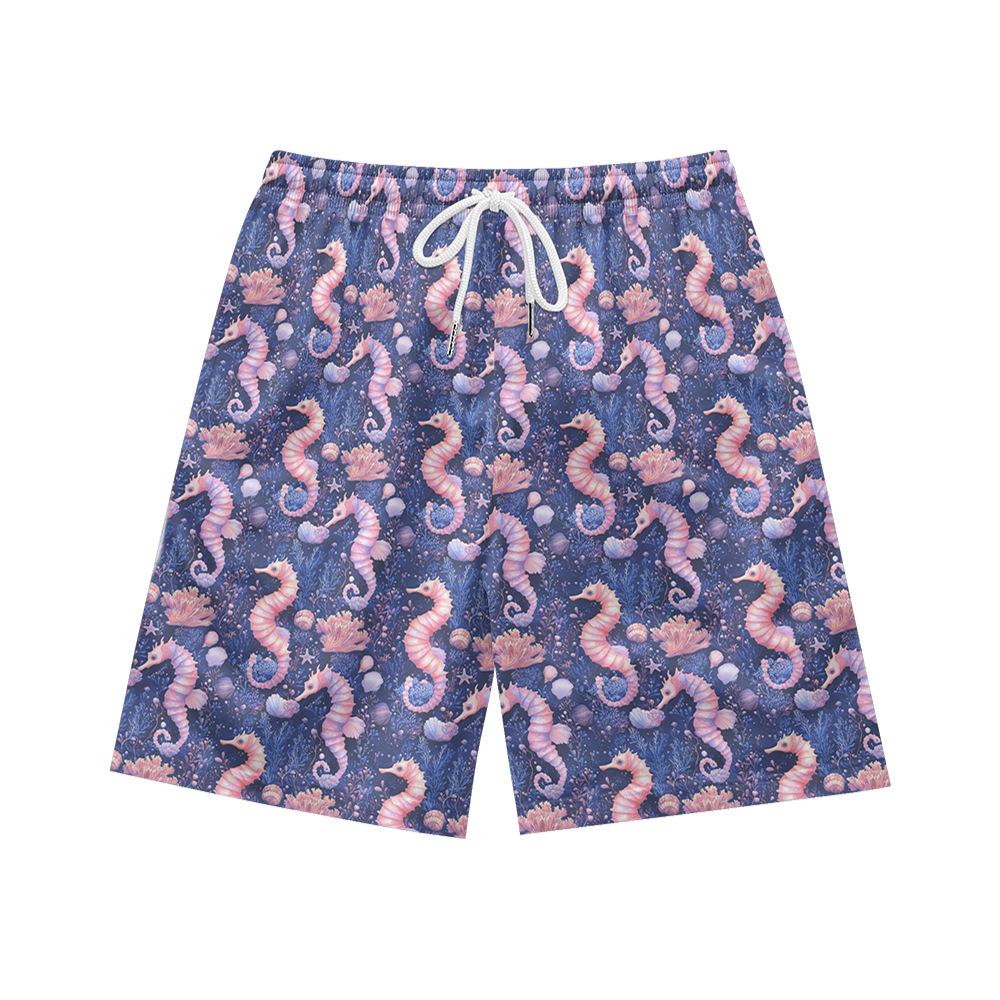 Creature Marine Europee e Americane Elementi Floreali Pantaloncini Casual da Uomo Pantaloni da Spiaggia