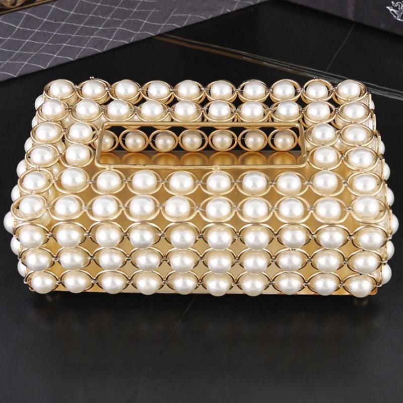Rectangular Paper Box, Pearl Tissue Box Luxury Napkin Holder Pumping Tissue Box Cover for Home Room Living Desktop Decorative