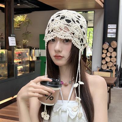 Chapeau à Fleurs Tendance Ajouré Chapeau Tricoté Fin Printemps et Été Chapeau de Soleil Tendance Cagoule pour Cheveux Quatre Saisons