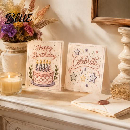 Beginner Embroidery Pattern Set Christmas Hand Card DIY Kit, Holiday Greeting Seasonal Paper Craft Project with Threads And Beads, Gift for Adults Kit