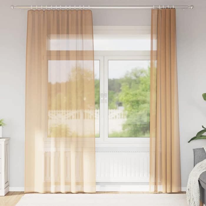 VidaXL Rideaux en voile avec passe-tringles 2 pcs sable, rideau en filet, rideau transparent, voile de fenêtre, traitement 4102218