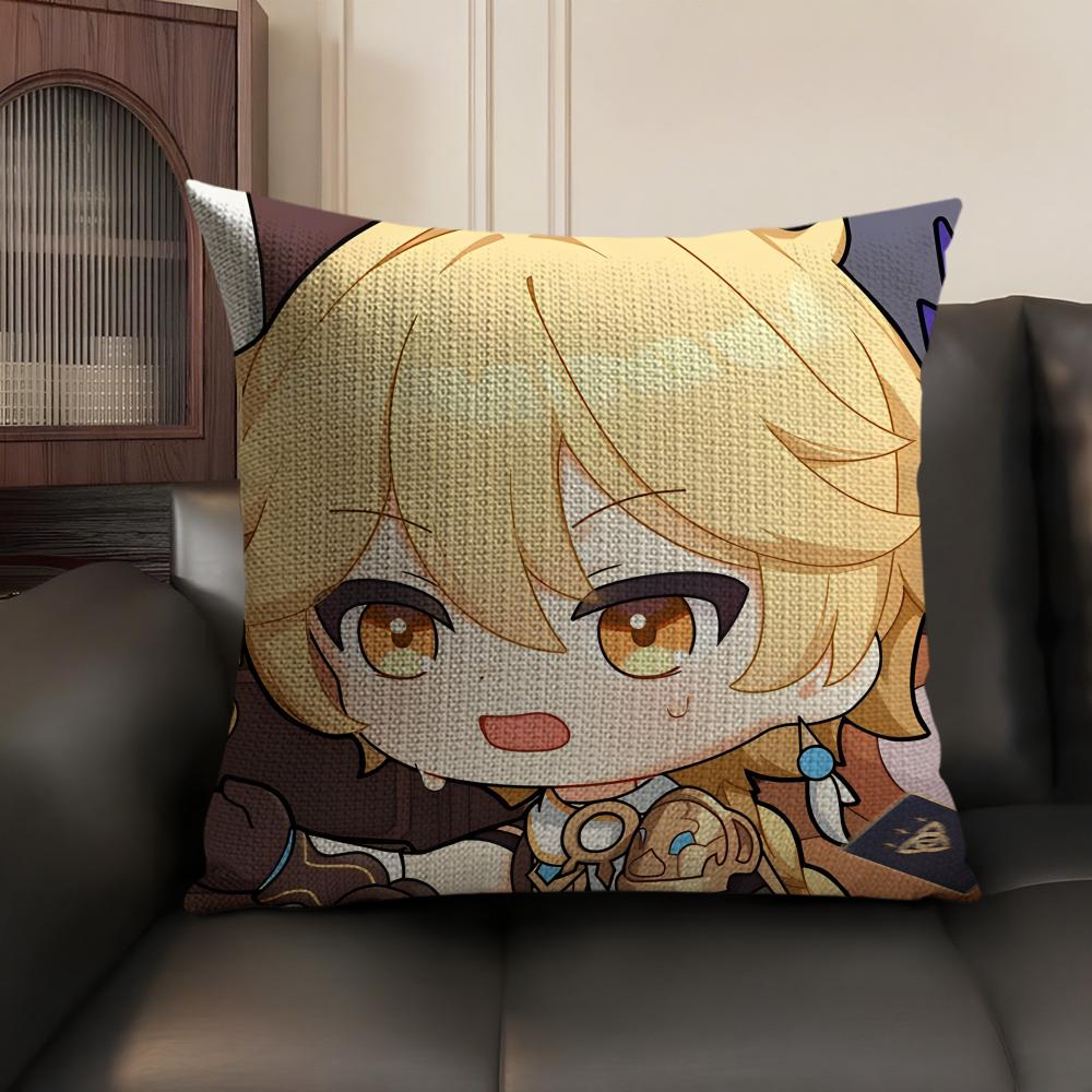 Aether Cute Cute Genshin Impact Cushion Cover Natural Linen Organic Fabric DoubleSided Printing Sofa Home Decor Pillow Case