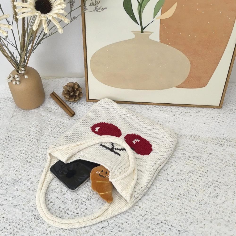 Chic Cherry Knitted Handbag: Versatile Small Hand-Held Bag for Women