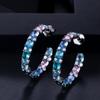 WWJ Black Golden Color Oval Zirconia Rainbow Round Hoop Earrings