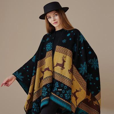 Ethnic Style Double-Sided Cashmere-Like Shawl Cloak for Autumn and Winter