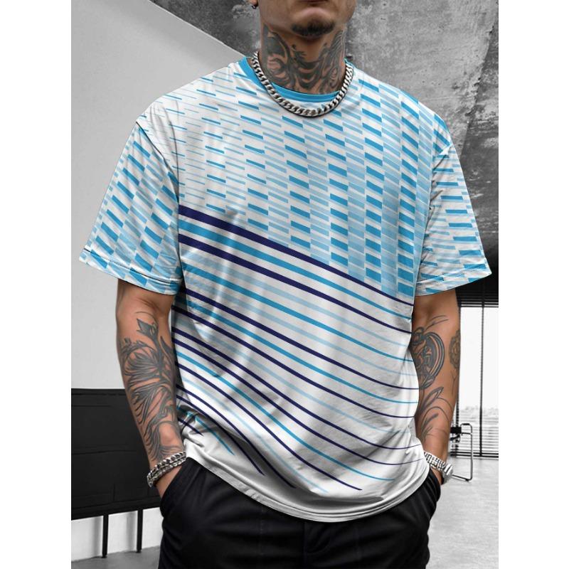 Outdoor Fitness Sports Men's Short Sleeved T-shirt Casual Top Summer Striped Style