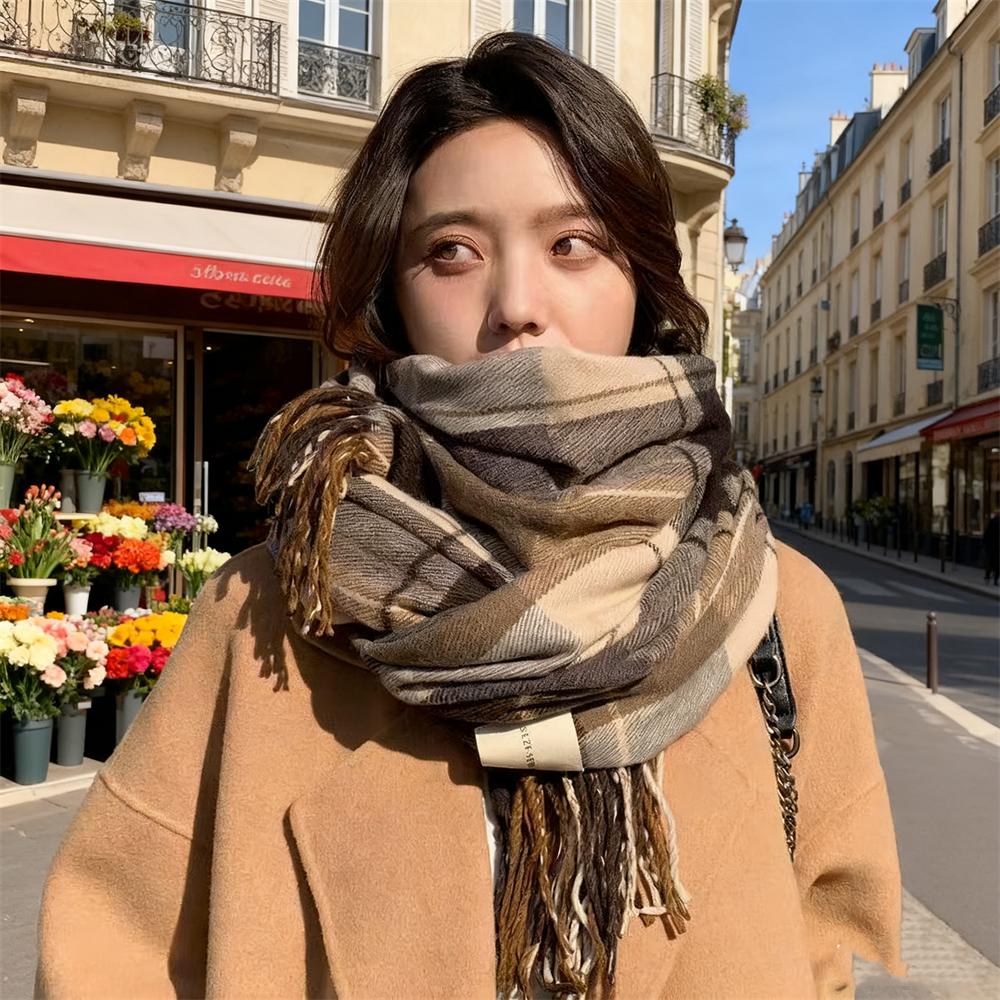 2025 New Thick Warm Winter Scarf Design Print Women Shawl Lady Wrap Tassel Scarves Knitted Men Foulard Blanket  200*50CM