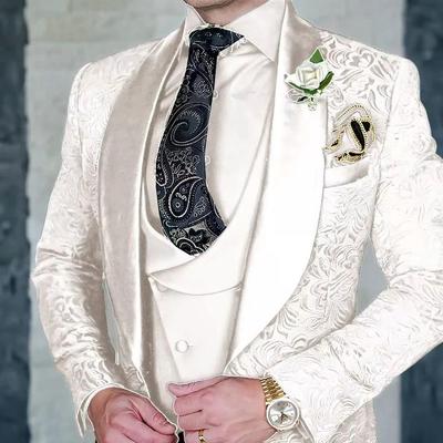 3 Parça Siyah Jakarlı Düğün Partisi Damat Smokin Düğün Şal Yaka Dar Kesim Erkek Takım Elbise Erkek Yelek Yelek Pantolon