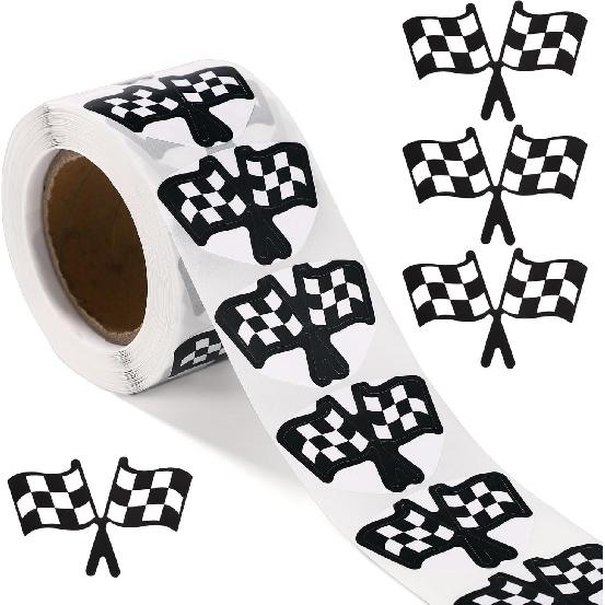 500Pcs Checkered Flags Sticker, Coated Paper Self Adhesive Checkered Stickers 1.5X0.94In Black White Checkered Flag Stickers Racing Checkered Flag
