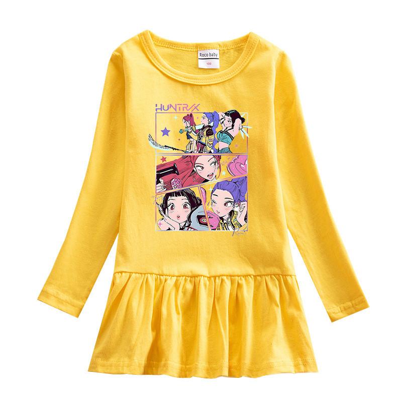 Girls Anime Kpop Rumi Zoey Mira Hunters Print Pleat Mesh Dress