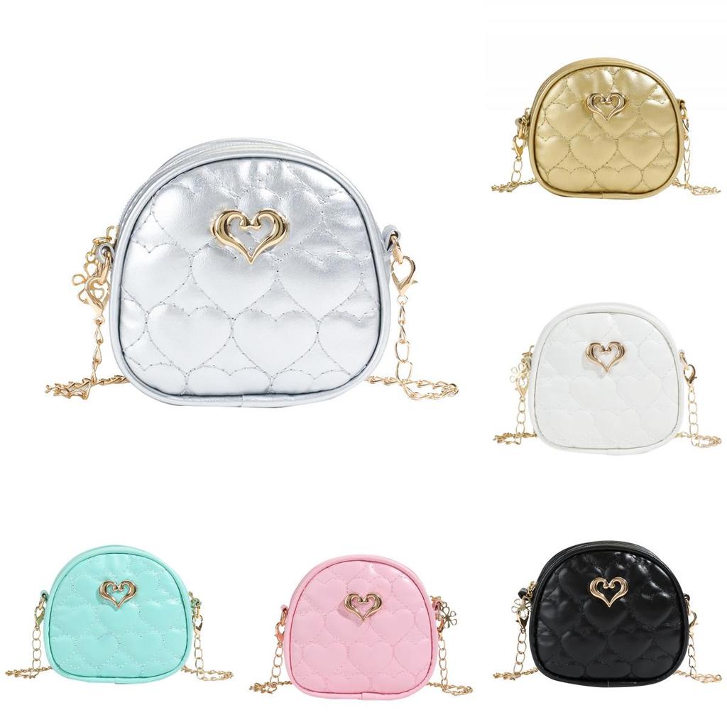 Childrens Mini Pu Chain Bag With Love Heart Decoration For Daily Use