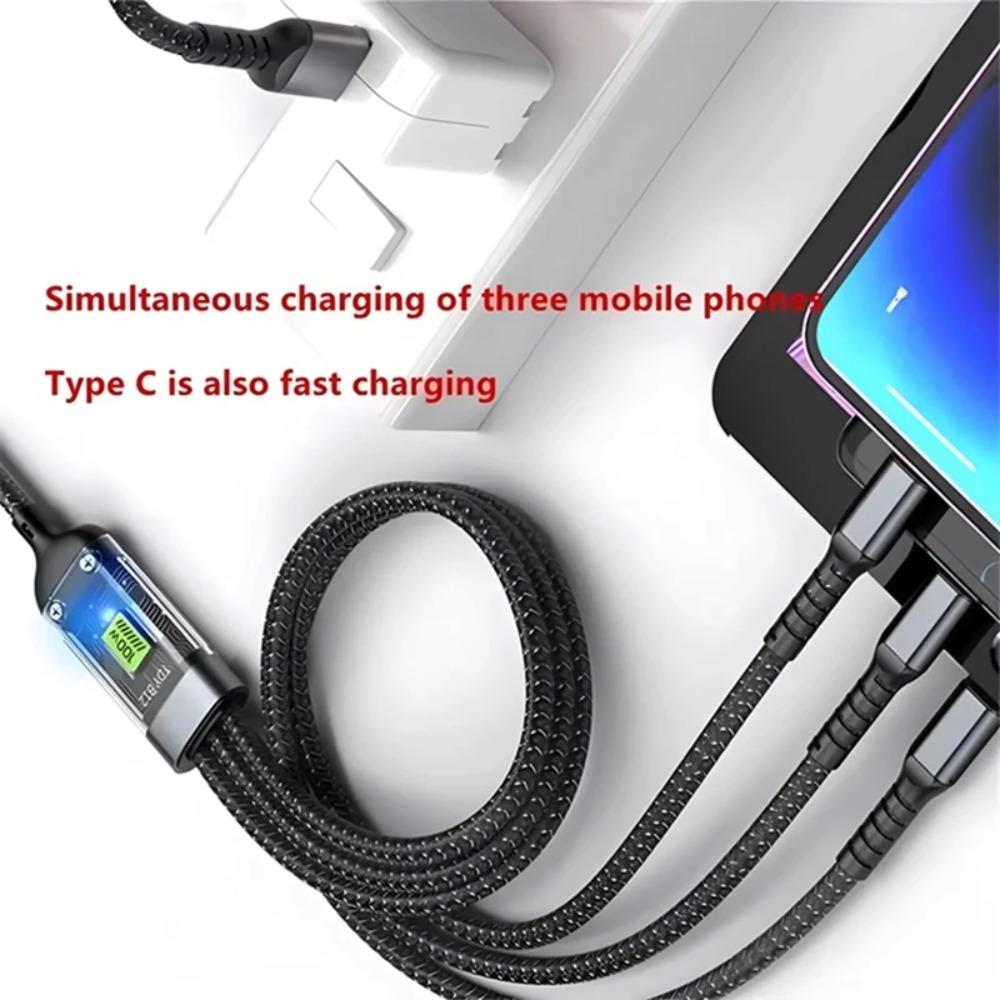 3-In-1 Super Fast Charging Cable, 3-In-1 Charging Cable With Transparent Illuminated Braided Nylon Wire, Fast Charging Data